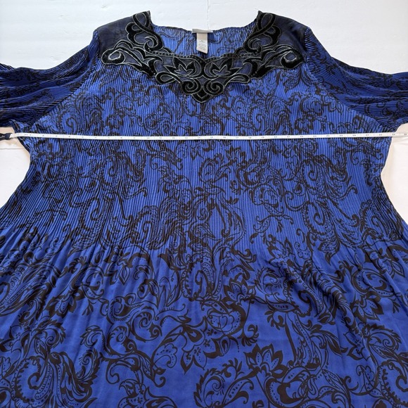 Catherines Blue Black Scroll Crinkle Pleated Crochet Georgette Blouse‎ Size 5X - Picture 6 of 10